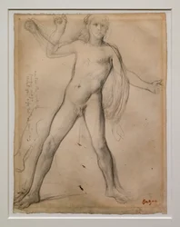 アレクサンダーと脚の習作。1859年から1861年頃。紙に黒インクとグラファイト