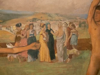 男の子を挑発するスパルタの少女たち（詳細）。1860-1862年頃、1880年以前に再開された。油彩・キャンバス