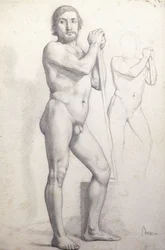 裸の男が立っています。立っている裸の男、1856年頃