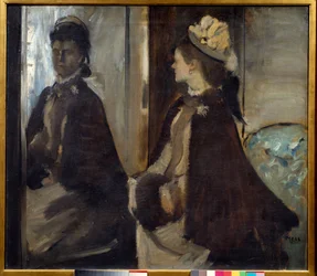 鏡の中のマダム・ジャントー（1851 - 1929）の肖像。エドガー・ドガ（1834-1917）の絵画
