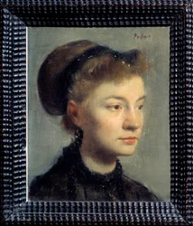 若い女性の肖像 エドガー・ドガ（1834-1917）の絵画。1867.薄暗い。0.27x0.22 m. パリ、オルセー美術館