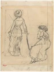 ルーヴル美術館でのメアリー・カサットの習作 [直筆]、c. 1879年。