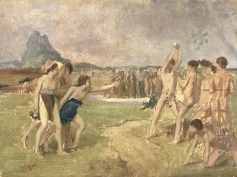 若いスパルタ運動の研究、c.1860-61（パネルに取り付けられた紙に油彩）（3354を参照）