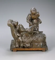 マッサージ師、グループ、c.1895（プラスチリン、金属アーマチュア、木、コルク、木製ベース）