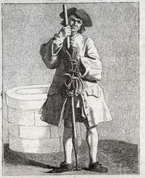 井戸の掃除人-Pepetit metier de Paris（低俗な人々、またはパリの叫びから取った研究）- Edme Bouchardon (1698-1762)のエングレービング