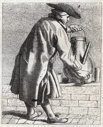 Le marchand de cafe - Pepetit metier de Paris (Études prises dans le bas Peuple, ou les Cris de Paris) - Edme Bouchardon (1698-1762) のエングレーヴィング。