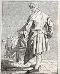 Le marchand de vinegar - Pepetit metier de Paris (Études prises dans le bas Peuple, ou les Cris de Paris) - Edme Bouchardon (1698-1762) のエングレーヴィング。