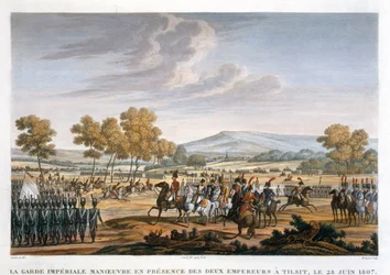 「1807 年 6 月 28 日、ティルシットで 2 人の皇帝の前で操縦する近衛兵」。