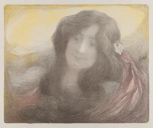 長い髪の少女、1898年頃（カラーリトグラフ）