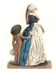 小さな男の子を連れた若いフランス人女性