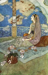 そして、涙を流しながら、ため息をつき、「魔法の馬の物語」の挿絵を歌った。