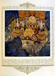 イラストレーション「赤竜の宮殿。セルビア」デュラック作。1917.