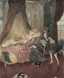 眠れる森の美女眠れる美女を発見するチャーミング王子 1910年頃（リトグラフ）