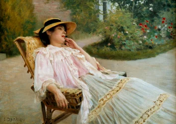 テラスでの仮眠マダム・エドゥアール・ドバット・ポンサン。エドゥアール・ドバット・ポンサン（1847-1913）の絵画