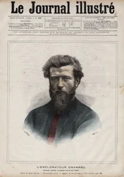 中央アフリカのフランス人探検家、ポール・クランペル（1864-1891）の肖像 - 1891年の "The Illustrous Diary "に掲載されたNavellierによるエングレーヴィング。