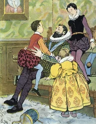 子供たちと遊ぶフランス国王アンリ 4 世 (1553-1610) 「Nos-Gloriers-Nationales」での Edouard Zier によるイラスト 1920 Collection Privee