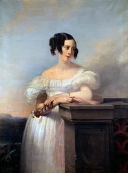 カーネーションを持つ少女の肖像」 エドゥアール・ルイ・デュビュフ（1820-1883）の絵画 19世紀 ルーアン、ボザール美術館