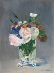 クリスタルの花瓶の花。 1882年頃