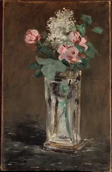 クリスタル製花瓶の花（油彩・キャンバス