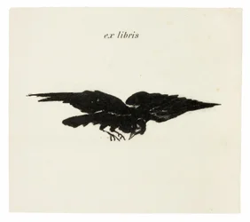 Flying Raven: ex libris, from The Raven (Le Corbeau)