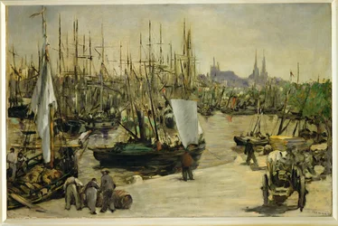 フランス、ボルドーの港（油彩・キャンバス）