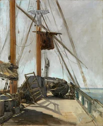 「ボートの甲板」 - エドゥアール・マネ (1832-1883) による絵画、1860 年頃、キャンバスに油彩 - 船の甲板 - エドゥアール・マネ (1832-1883) によるキャンバスに油彩、1860 年頃 - 56、4x47cm -ビクトリア国立美術館、メルボルン