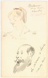 マネ - 女性の頭部と髭を生やした男性の頭部 1880年