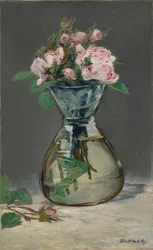花瓶に苔のバラ。 1882