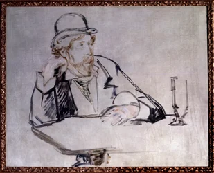 アイルランドの小説家ジョルジュ・ムーア（1852-1933）のカフェでのポートレート エドゥアール・マネ（1832-1883）のドローイング 1879年 New York.ニューヨーク近代美術館