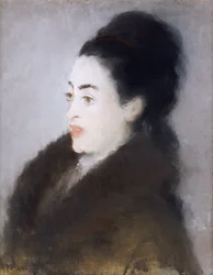 毛皮のコートを着た女性、1879年