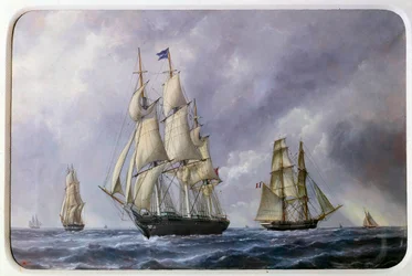 1881年の3つのマット英語とブリックフランス語 エドゥアール・アダム（1847-1929）の水彩画 1881年 パリ、Musee de la Marine