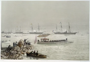 G.ニコルによるスエズ運河の開通式」で君主たちがスエズに到着。1869