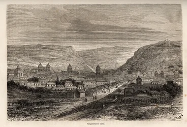 ポール・マルコイの1848年から1860年までの南米旅行を説明するために、リウが描いたインカの旧首都クスコ（Cusco）の全景。エドゥアール・シャルトン編『Le tour du monde』に掲載された図版