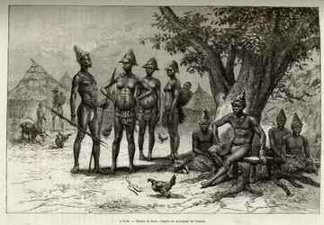 レラ（またはニジェールのデラ）では、マンデスの種類。1887年から1889年にかけて、キャプテン・ルイ・グスタフ・ビンガー（1856-1936）が書いた「ニジェールからギネス湾へ」という物語を説明するために、リウが描いた版画。
