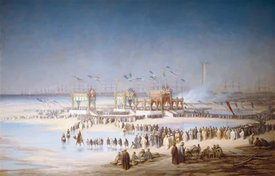 1869 年 11 月 17 日、ポートサイドでのスエズ運河の開通式。