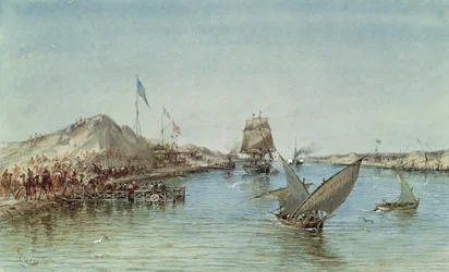 1869年の就任式での皇后ユージニー（1826-1920）の航海を記念したお土産アルバムから、スエズ運河で出荷（紙にトイレ）