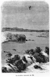 ナイルの最後の白内障、ジュールヴェルヌ（1828-1905）パリ、ヘッツェルによる「バルーンでの5週間」のイラスト