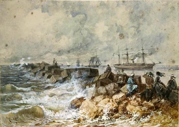 1869年の就任式での皇后ユージニーの航海（1827-1920）を記念した記念アルバムからのスエズ運河（紙のトイレ）