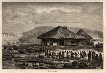 改宗した原住民が参加したエチャラティ（ペルー）での出発のミサ。1848年から1860年までのポール・マルコイの太平洋から大西洋への旅を描いたリウの絵。エドゥアール・チャート編『Le tour du monde』の図版