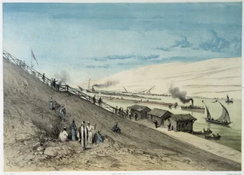 G.ニコルによるスエズ運河の開通式」の運河の様子。1869