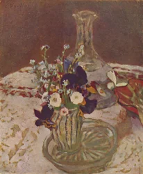 パンジー、ワスレナグサ、デイジーの花束1900年頃、1900年頃、1946年