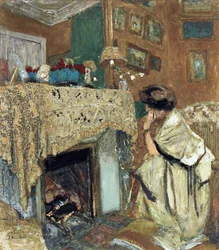Madame Hessel (Lucy Hessell) by the fireplace - Peinture par Vuillard, Edouard (1868-1940)