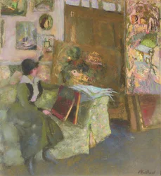 緑のソファのモデル。緑のソファのモデル、1915