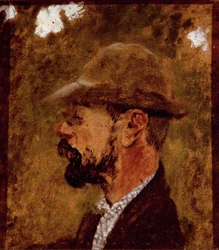 画家アンリ・ド・トゥールーズ・ロートレックの横顔を描いた肖像画（油彩・キャンバス
