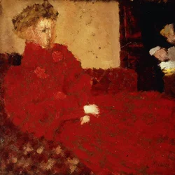 赤の女性、座っています。赤い着席の女性、1892年