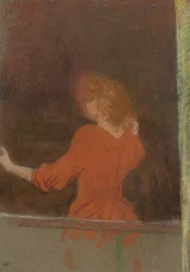 赤の女性、c.1890-91（段ボールのパステル）