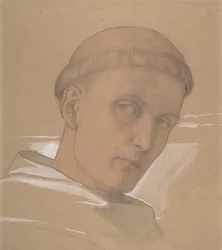 マドンナと子供の絵のための聖アウグスティヌスの頭の習作、1846年。