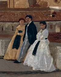 エドアルド・ダルボーノ（1841-1915）作「テラス」、パネルに油彩、45x30cm。詳細