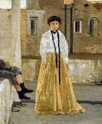 エドアルド・ダルボーノ（1841-1915）作「テラス」、パネルに油彩、45x30cm。詳細