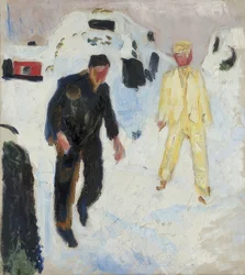 雪の中の黒人と黄色人。1910-12